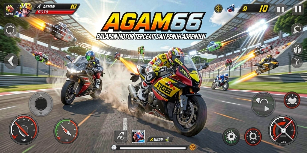 Gameplay AGAM66 yang mendebarkan dengan balapan motor cepat.