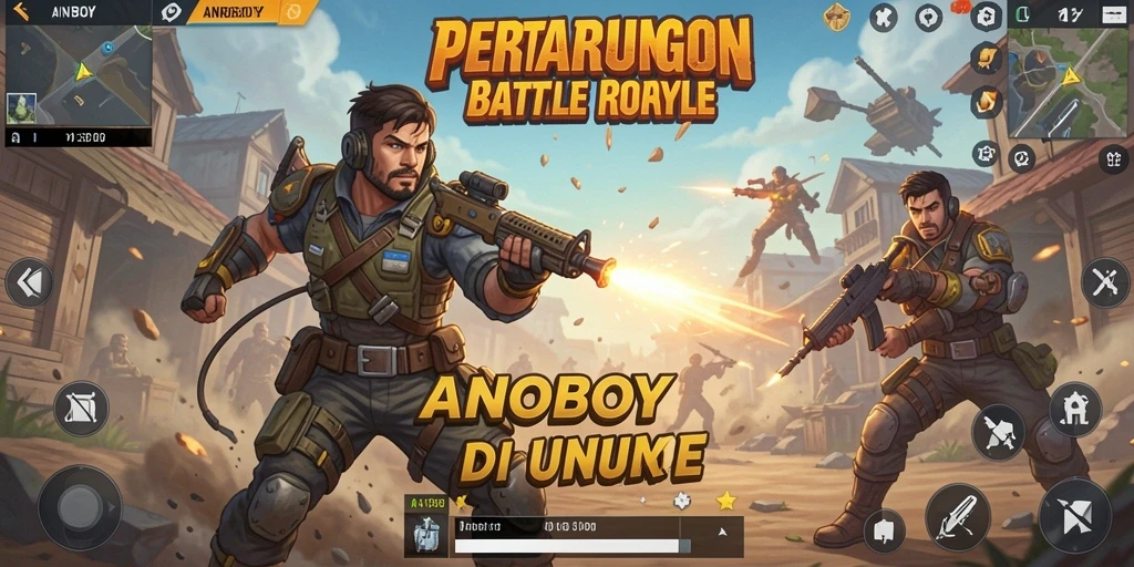 Gameplay ANOBOY menampilkan pertempuran seru dalam mode Battle Royale.