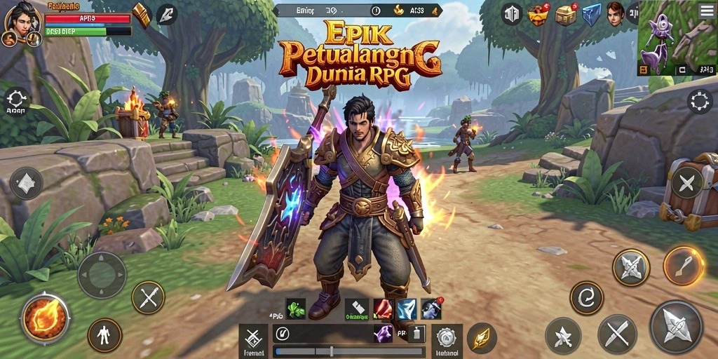 Screenshot gameplay API33 menunjukkan pertempuran mendebarkan dalam dunia RPG.
