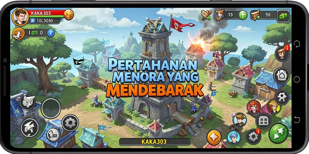 Menampilkan gameplay menegangkan dalam KAKA303 Tower Defense.