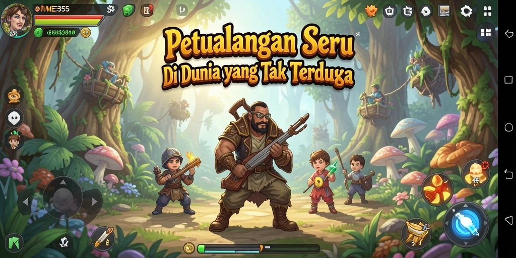 Tangkapan layar ME355 menampilkan pemain menjelajahi hutan misterius.