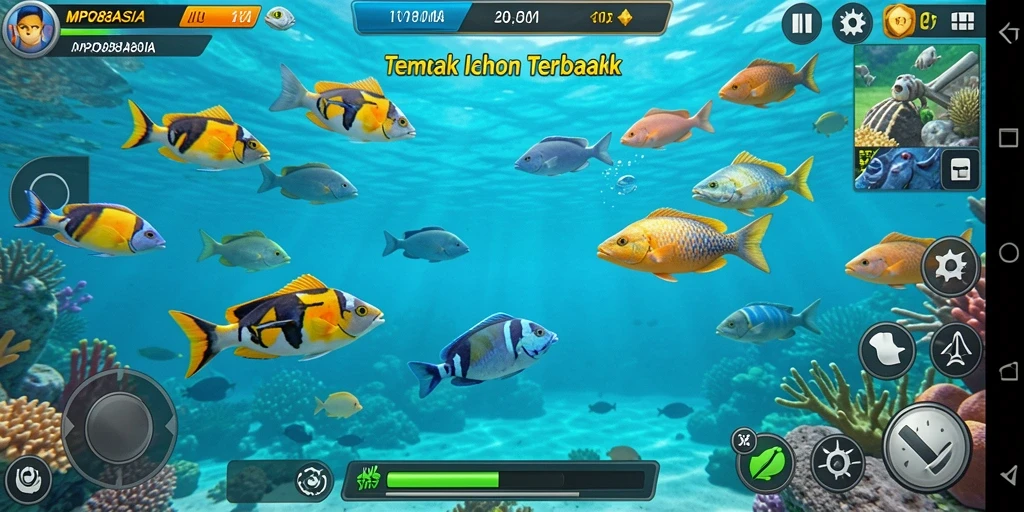 Tampilan gameplay MPO88ASIA dengan berbagai ikan yang siap ditembak.