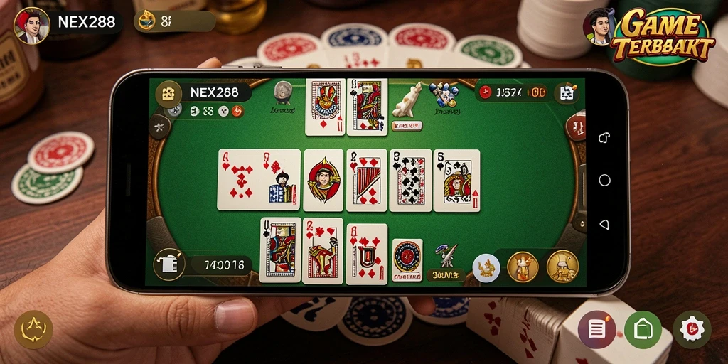 Screenshot NEX288 menunjukkan aksi seru permainan Domino.