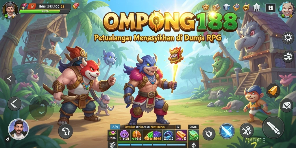 Screenshot gameplay OMPONG188 menampilkan pertarungan epik antar karakter RPG.