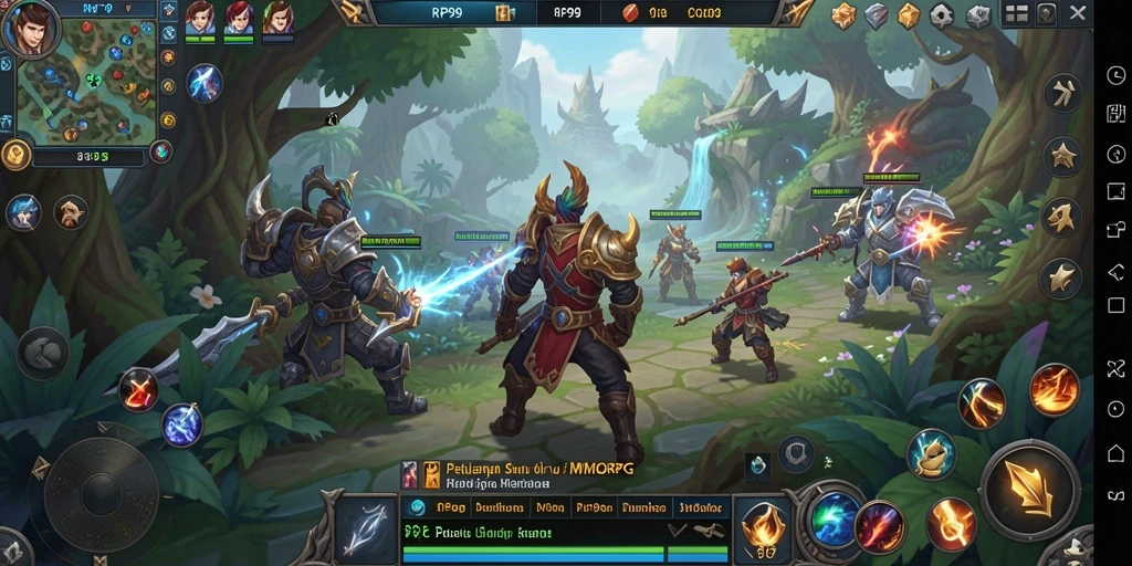 Tangkapan layar gameplay RP99 menunjukkan aksi seru dalam dunia MMORPG.